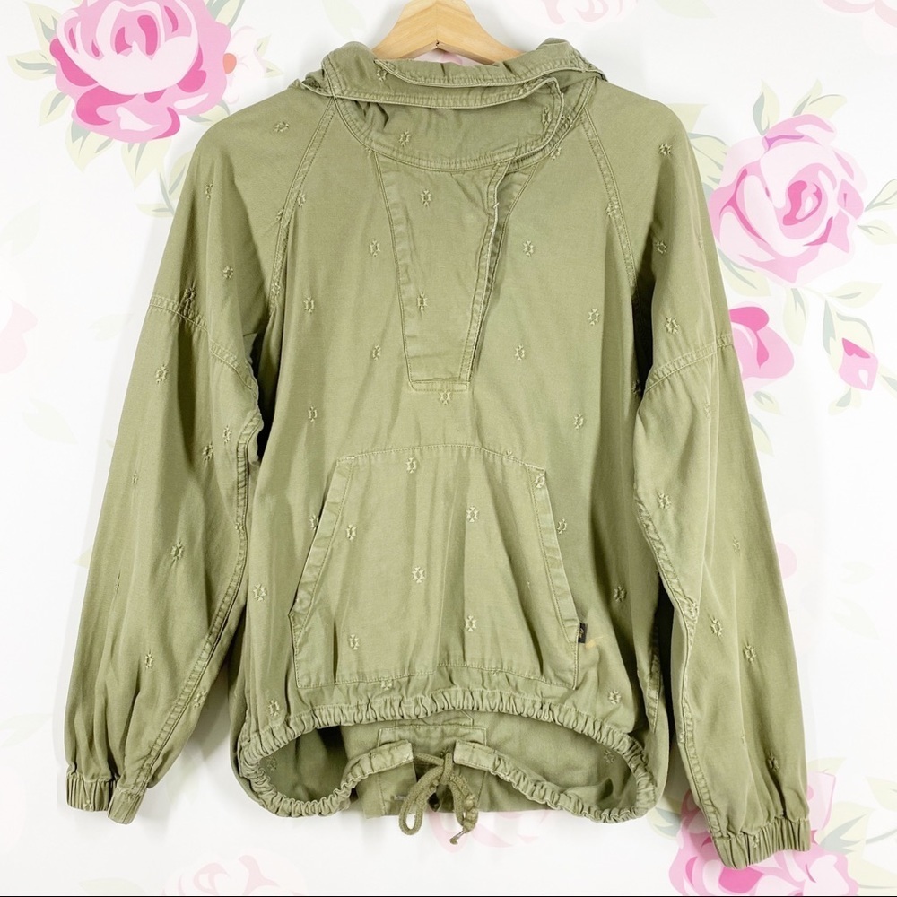 Obey Embroidered Army Green Hooded Utility Pullover Jacket S